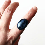 Blue Sodalite Statement Ring, Adjustable Silver Plated Band