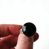 Jet Black Glass Domed Cabochon Silver Plated Adjustable Cocktail Ring