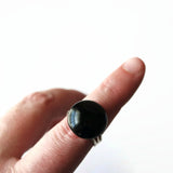 Jet Black Glass Domed Cabochon Silver Plated Adjustable Cocktail Ring