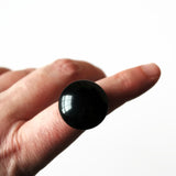 Large Black Round Glass Statement Ring, Adjustable Silver Plated Band