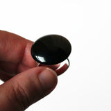 Large Black Round Glass Statement Ring, Adjustable Silver Plated Band