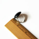 Large Black Round Glass Statement Ring, Adjustable Silver Plated Band