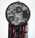 Black Lace And Orange Earring Hanger And Decor With Spider Accent