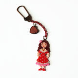 Large Hand Beaded Pink And Red Artisan Doll Charm And Decor With Clasp