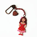 Large Hand Beaded Pink And Red Artisan Doll Charm And Decor With Clasp