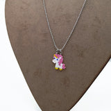 Small Beaded Pink Unicorn Necklace On Small Ball Chain