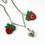 Strawberries With Expressions, Artisan Hand Beaded Necklace With Adjustable Chain