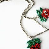 Strawberries With Expressions, Artisan Hand Beaded Necklace With Adjustable Chain
