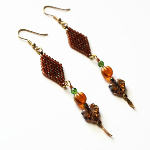 Topaz Gold Luster Color Autumn Leaves Long Statement Earrings