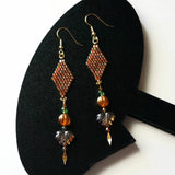 Topaz Gold Luster Color Autumn Leaves Long Statement Earrings