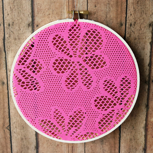 Hot Pink Floral Earring Hanger With White Wood Hoop
