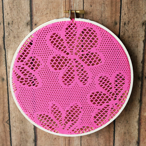 Hot Pink Floral Earring Hanger With White Wood Hoop