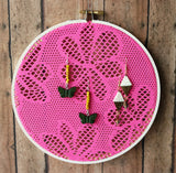 Hot Pink Floral And White Small Earring Hanger And Wall Decor