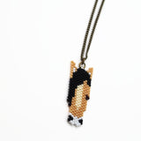 Tan And Black Beaded Horse Head Necklace On Adjustable Chain
