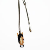 Tan And Black Beaded Horse Head Necklace On Adjustable Chain