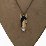 Tan And Black Beaded Horse Head Necklace On Adjustable Chain