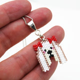 Maltese Dog Necklace With Red Bow Accent On Adjustable Silver Tone Chain