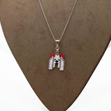 Maltese Dog Necklace With Red Bow Accent On Adjustable Silver Tone Chain