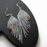 Rainbow Color Glass And Crystal Beaded Artisan Earrings