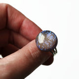 Purple Gray Flecked Glass Adjustable Silver Plated Cocktail Ring