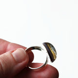 Purple Gray Flecked Glass Adjustable Silver Plated Cocktail Ring