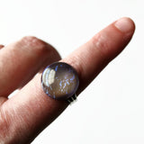 Purple Gray Flecked Glass Adjustable Silver Plated Cocktail Ring