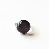 Purple Gray Flecked Glass Adjustable Silver Plated Cocktail Ring