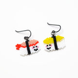 Egg And Shrimp Sushi, Beaded Mismatched Earrings