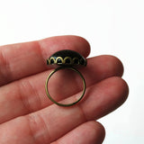 Jet Black Glass Domed Cabochon Adjustable Cocktail Ring