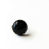 Jet Black Glass Domed Cabochon Adjustable Cocktail Ring