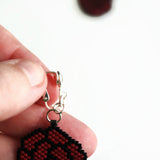 Red Black Rose Hand Beaded Artisan Clip-on Earrings
