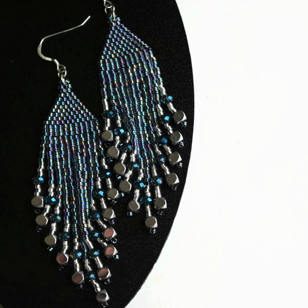 Shiny Long Beaded Statement Earrings