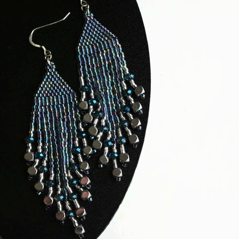 Shiny Long Beaded Statement Earrings