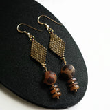 Earth Tone Artisan Dangle Earrings With Ancient Tortoise Agate Beads