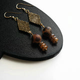 Earth Tone Artisan Dangle Earrings With Ancient Tortoise Agate Beads