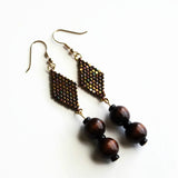 Metallic And Chestnut Color Wood Dangle Statement Earrings