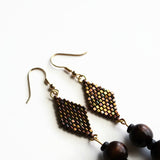 Metallic And Chestnut Color Wood Dangle Statement Earrings