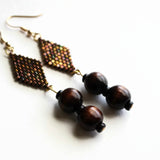 Metallic And Chestnut Color Wood Dangle Statement Earrings