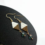 Off White And Copper Color Beaded Dangle Earrings