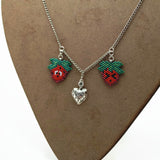Strawberries With Expressions, Artisan Hand Beaded Necklace With Adjustable Chain
