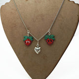 Strawberries With Expressions, Artisan Hand Beaded Necklace With Adjustable Chain