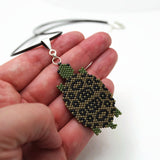 Large Terrapin Turtle Beaded Artisan Unisex Necklace On Adjustable Cord