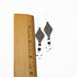 Beaded Metallic Pewter Plated Cross Dangle Earrings