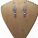 Beaded Metallic Pewter Plated Cross Dangle Earrings