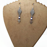 Beaded Metallic Pewter Plated Cross Dangle Earrings