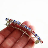 Shiny Patriotic French Barrette In Red, Silver, Blue For Long Hair