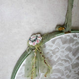 Sage Green Earring Hanger And Wall Decor With Ceramic Flower Accent