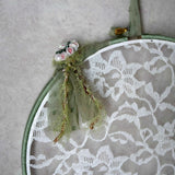 Sage Green Earring Hanger And Wall Decor With Ceramic Flower Accent