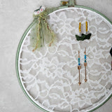 Sage Green Earring Hanger And Wall Decor With Ceramic Flower Accent