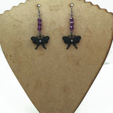 Black Butterfly Dangle Earrings With Purple Accent Beads